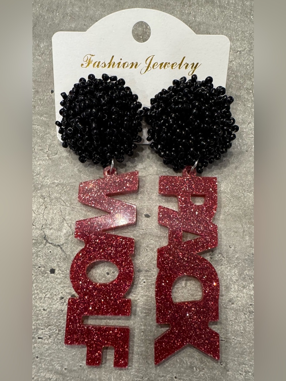 NEW NC State “WOLF PACK” Dangle Statement Earrings Red Glitter Black Beaded